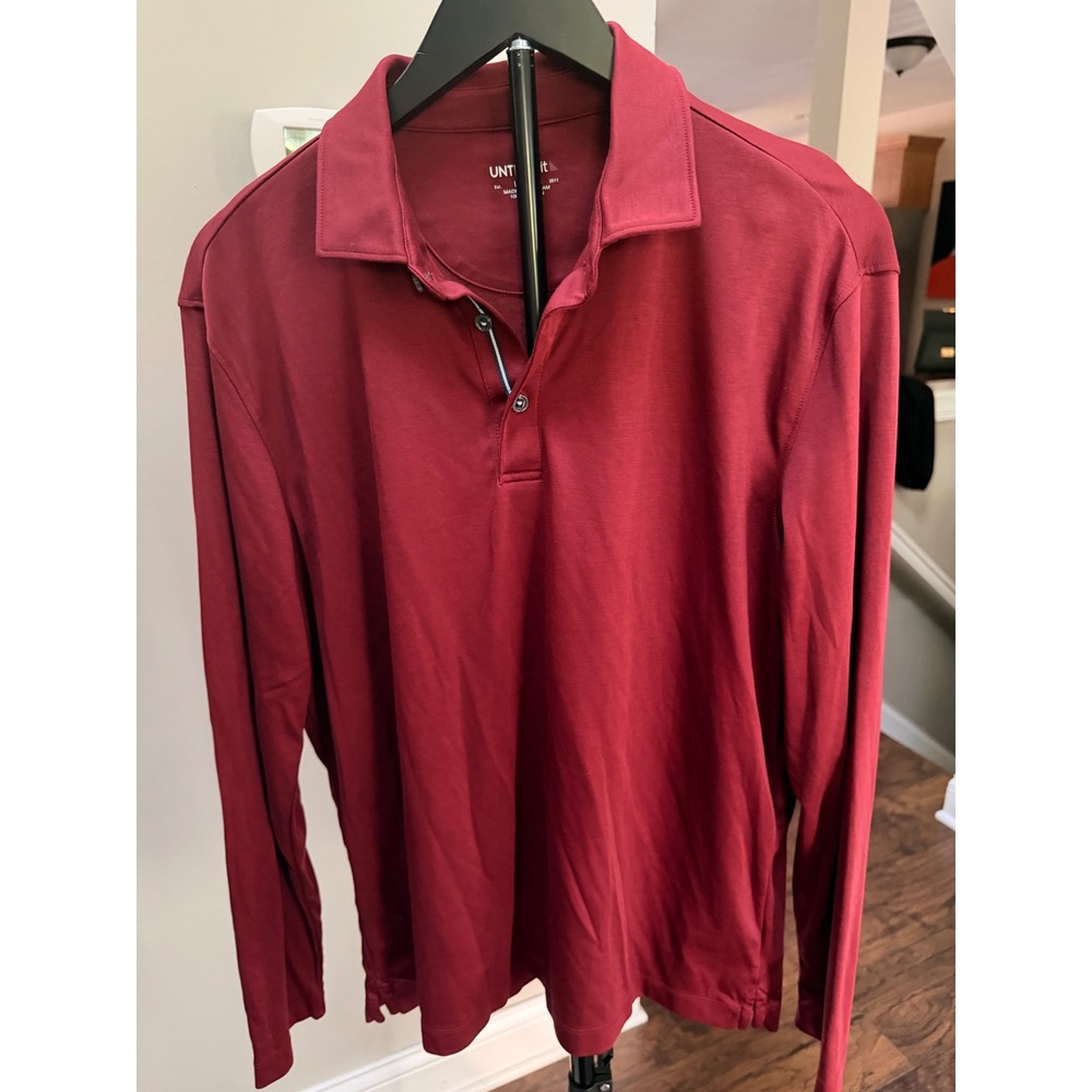 UNTUCKit Mens Large Long Sleeve Polo Shirt‎ Burgundy Red 100% Cotton Casual Top